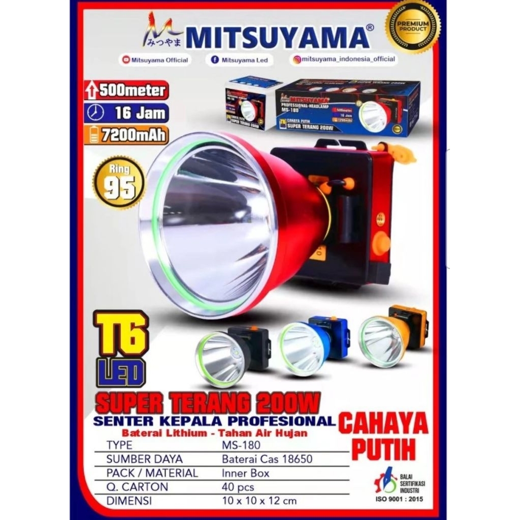 Senter Kepala Mitsuyama 200w MS180 Cahaya Putih