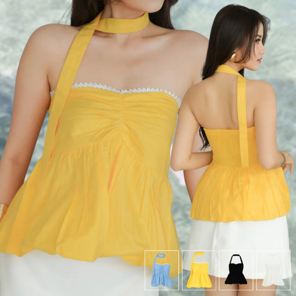 Cela Bubble Top | Atasan Wanita Model Unik Kerah Halter Elegan – Herlune