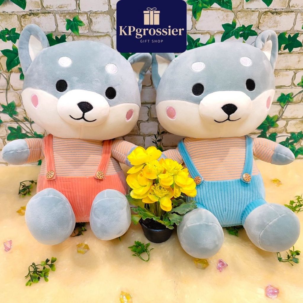 Boneka Anjing Shiba Inu Jumbo Lucu Baju Garis 35 cm