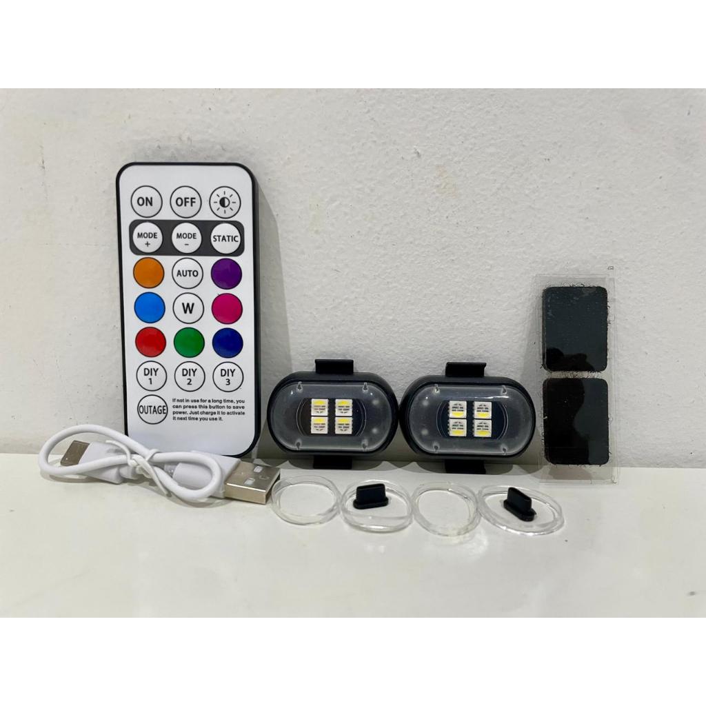 Lampu LED Strobo RGB dengan Remote Control untuk Motor, Mobil, Drone, dan Sepeda USB Charging