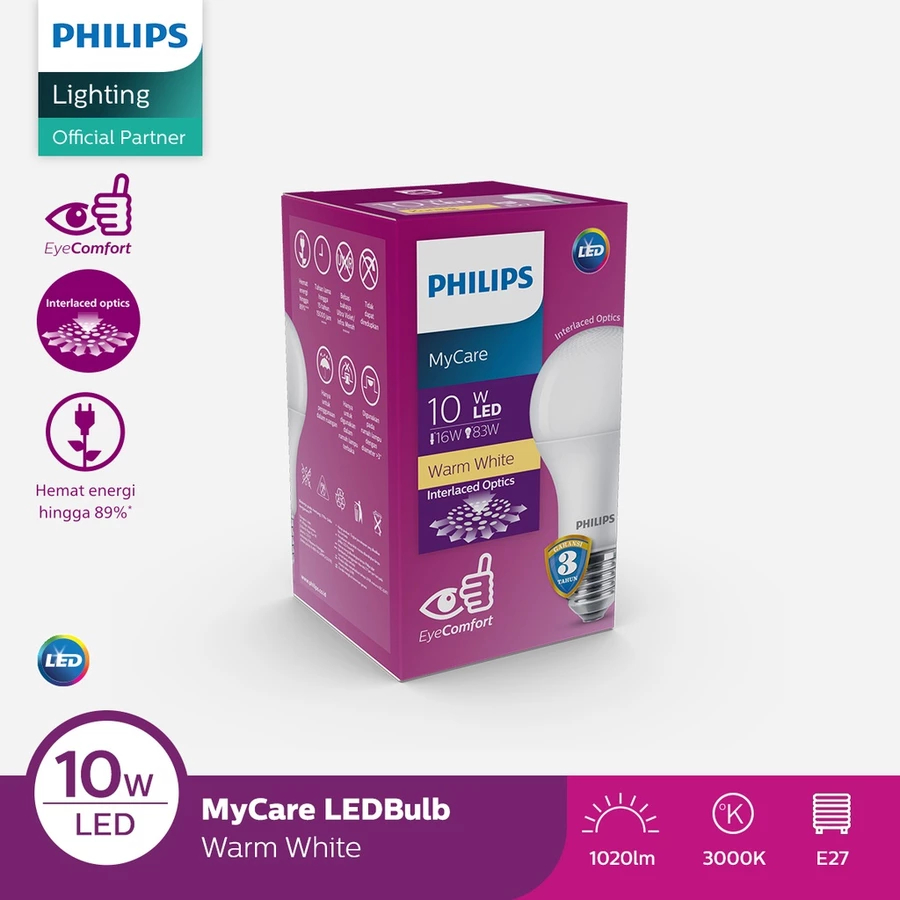 Lampu LED Bulb Philips 10 Watt MyCare Kuning Warm White 10w E27