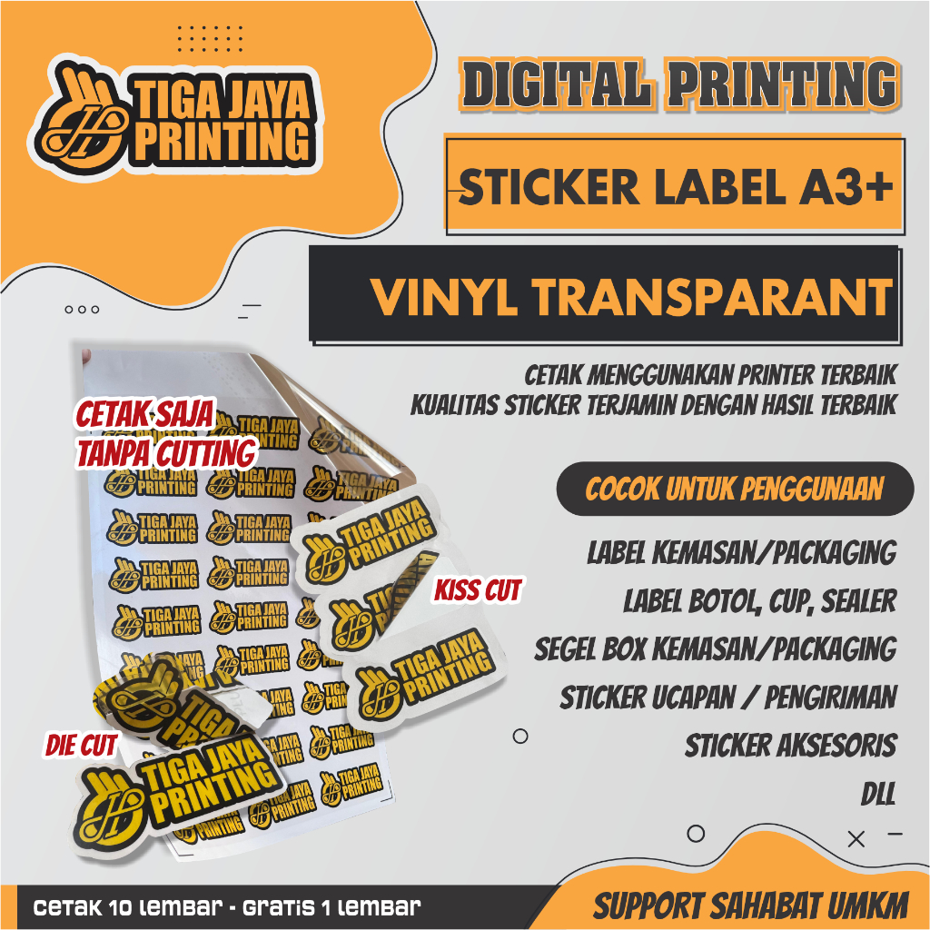 

CETAK STIKER BENING TRANSPARANT CUTTING LABEL A3+ CUSTOMKISS CUT DIE CUT VINYL STIKER LABEL MAKANAN