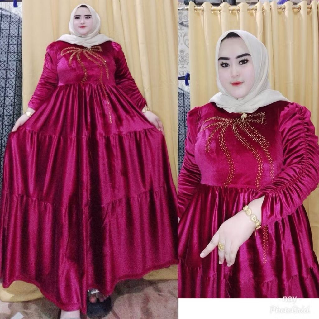 Gamis Bludru pita dada standart & jumbo