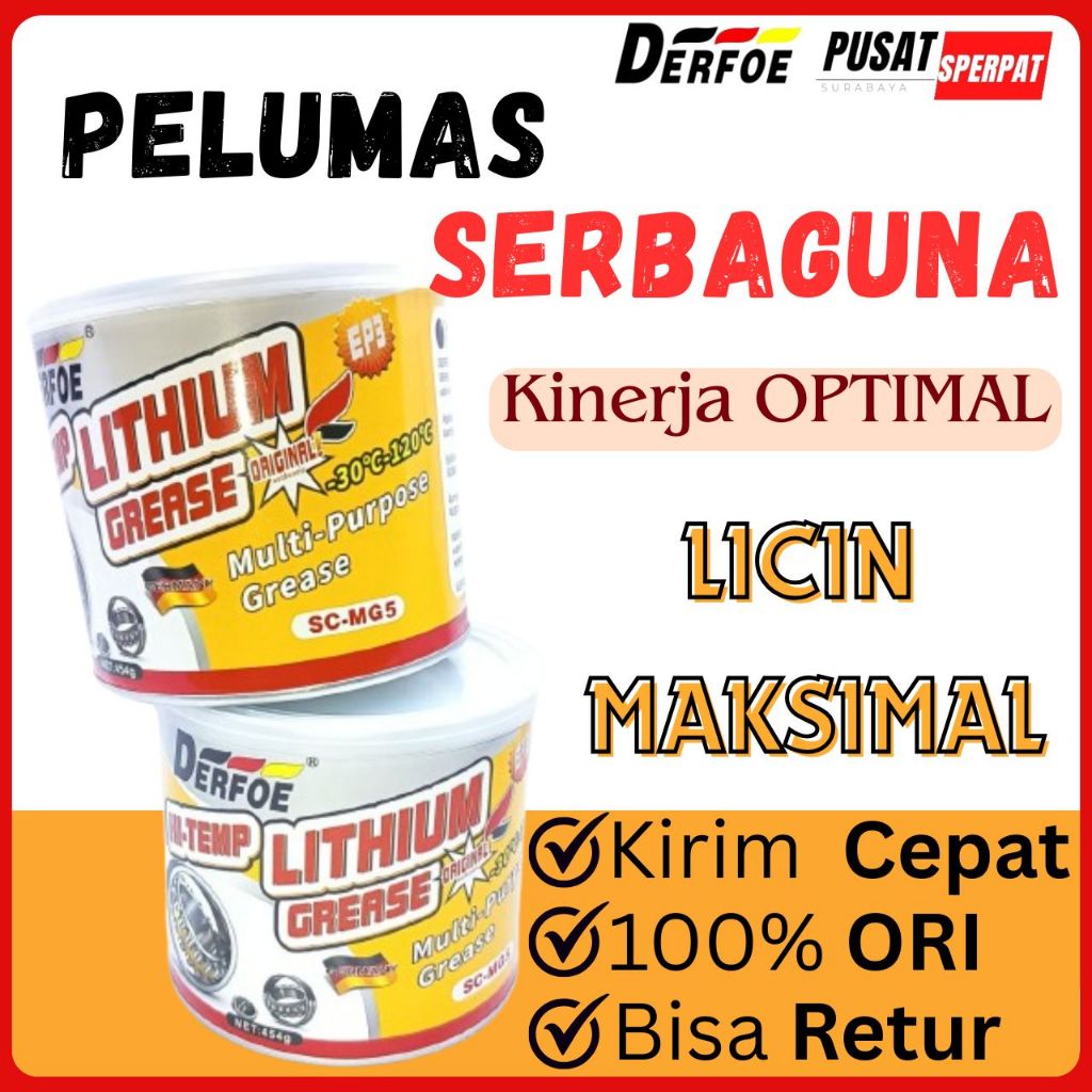 DERFOE - LITIUM GREASE KUNING 450GR HI-TEMP PELUMAS BEARING MOBIL MOTOR TAHAN PANAS KUAT ANTI KARAT