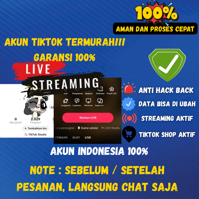 Akun tiktok fresh 100% aman ✓ live streaming ✓ promosi ✓ tiktok bisnis ✓