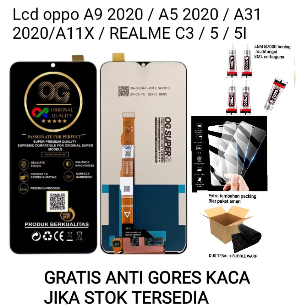 LCD OPPO A9 2020/A5 2020/OPPO A31 2020/REALME 5/5I/5S/REALME C3 BLACK BY OG SUPER ORIGINAL