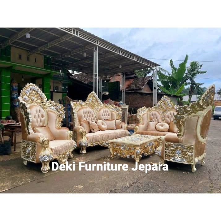 Kursi Tamu Mewah Deki Furniture Jepara Sofa Ruang Tamu Jati Ukir Terbaru 2025 Jumbo Elegan