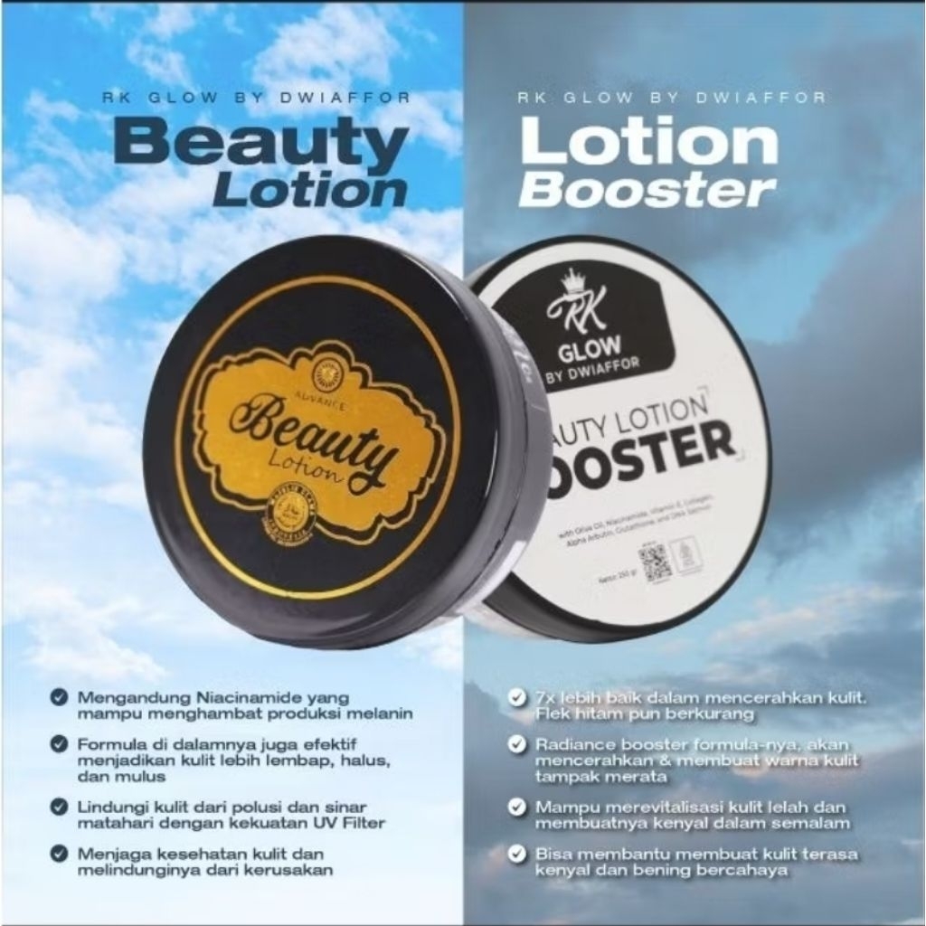 Rk glow Body series original Lotion,lulur dan booster memutihkan kulit badan
