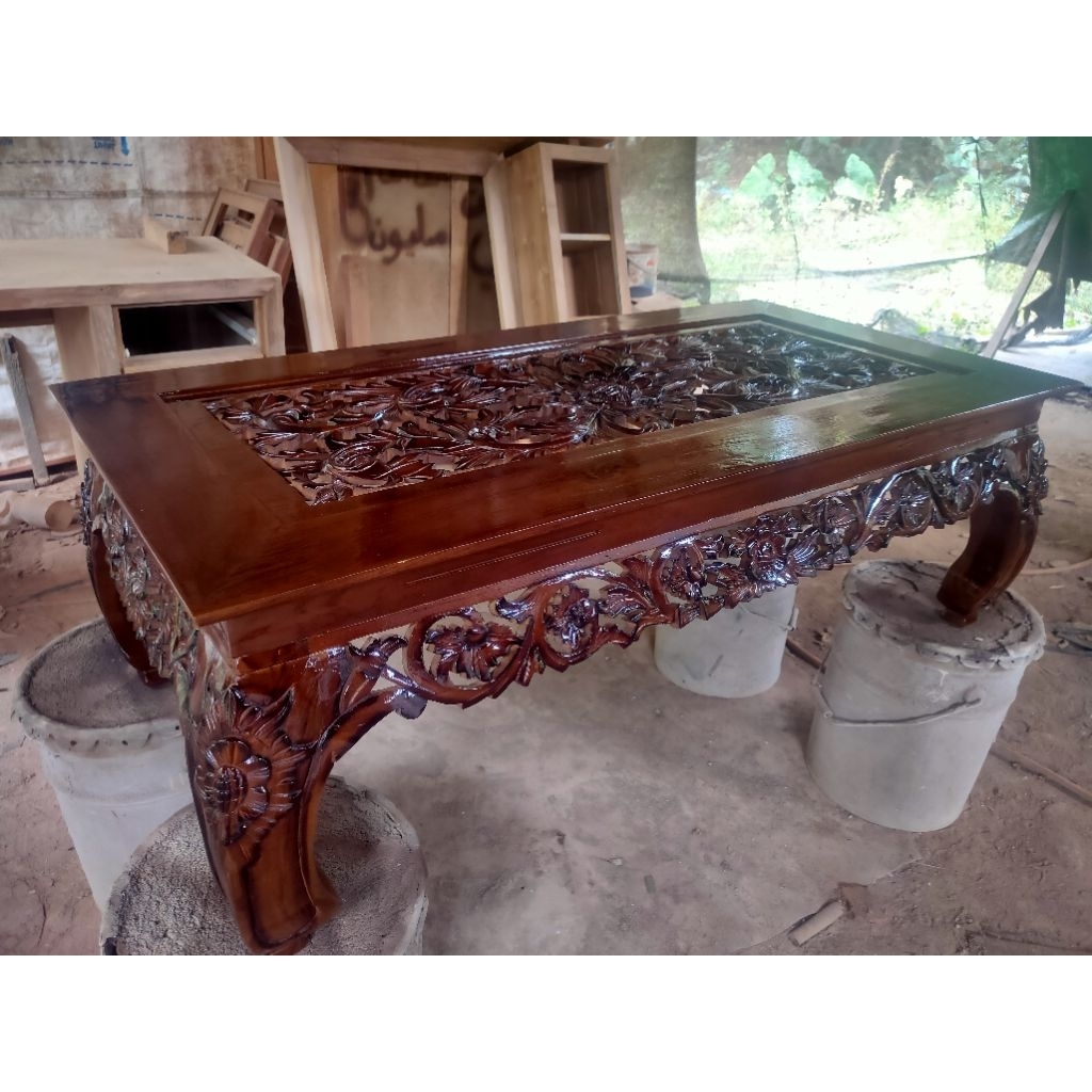 Meja jati ukir Ketapang natural