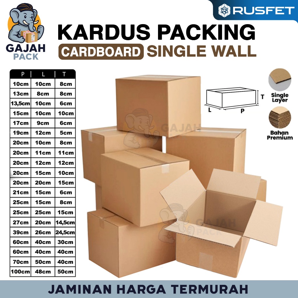 KARDUS PACKING Single Wall Box Dus Kotak Packaging Cardboard Karton Carton Polos Tebal RUSFET