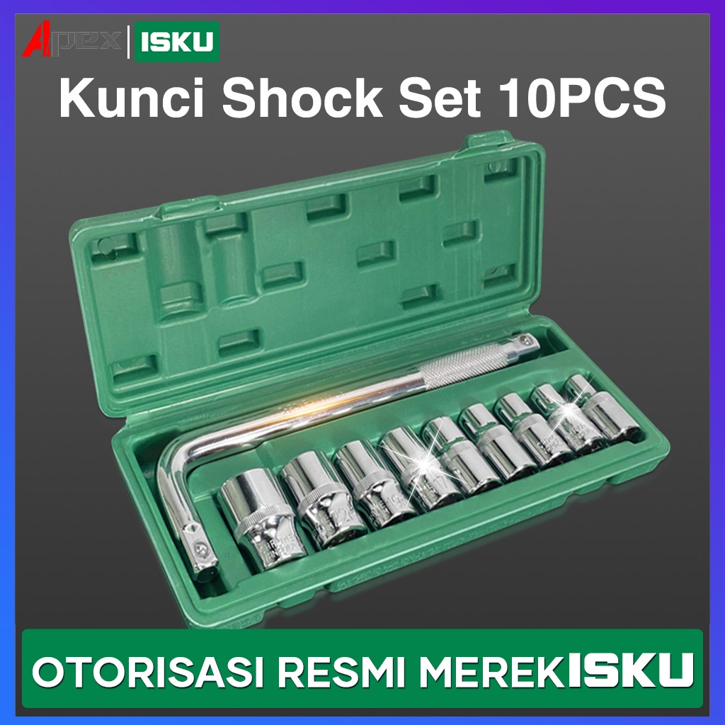 ISKU  Mata kunci Sok Set 10 pcs kunci Shock Set 1/2 inch 6pt kunci mata shock 8-24mm dan 1/2 inch Ga