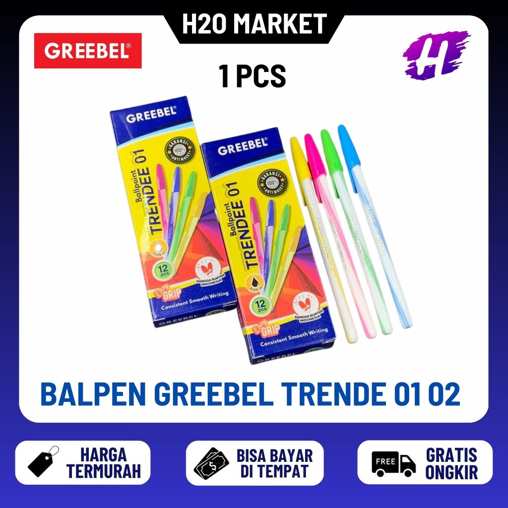

❤️H2O❤️ Pulpen / Bolpen / Ballpen Greebel Trendee 01 02 Hitam Per 1 Pc