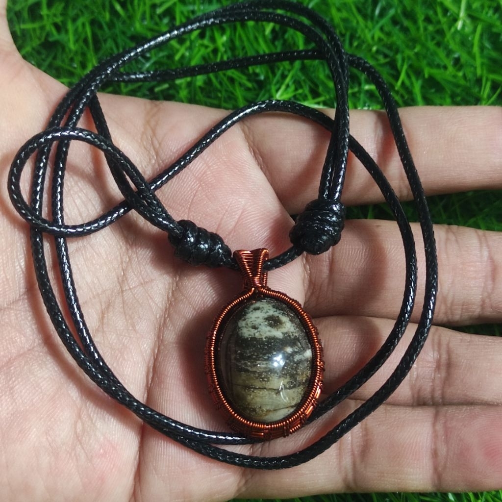 kalung etnik liontin batu akik galih kayu stigi laut 100% natural asli alam