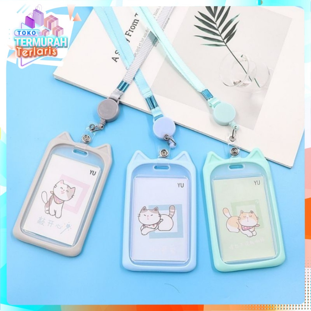 

TTT Name Tag Lanyard Gantungan Kartu Motif Kucing Kelinci Akses MRT Busway E-Money Flazz BRIzi Bentuk Karakter Hewan Warna Pastel Lanyart Card Holder Id Card
