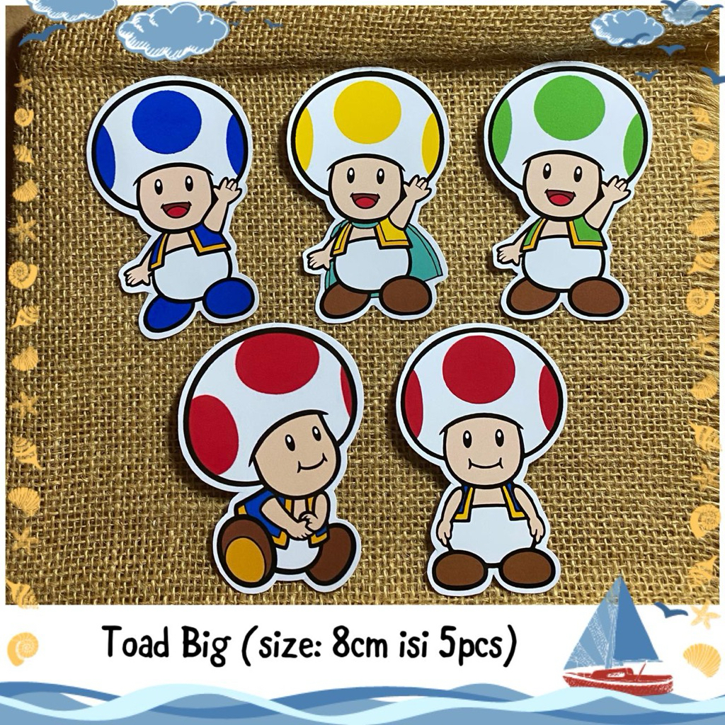 

5pcs sticker tempelan glossy toad mario bros