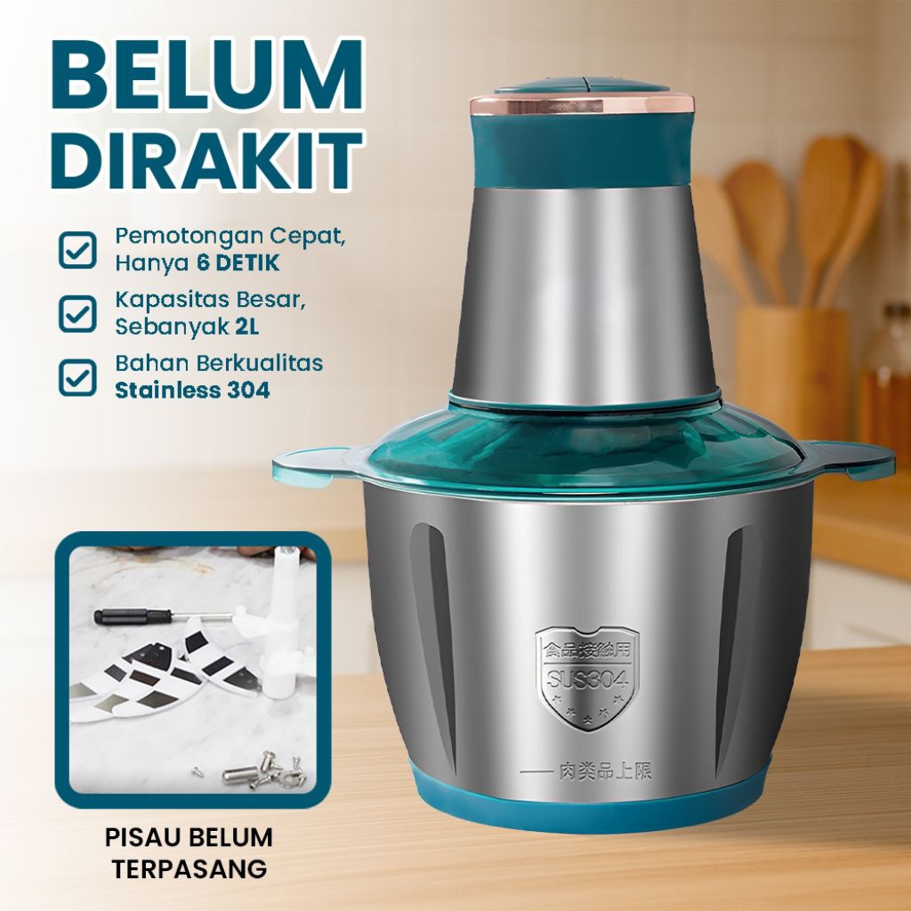 Chopper Blender Daging Stainless 2L Penggiling Daging Meat Blender Elektrik Stainless Steel