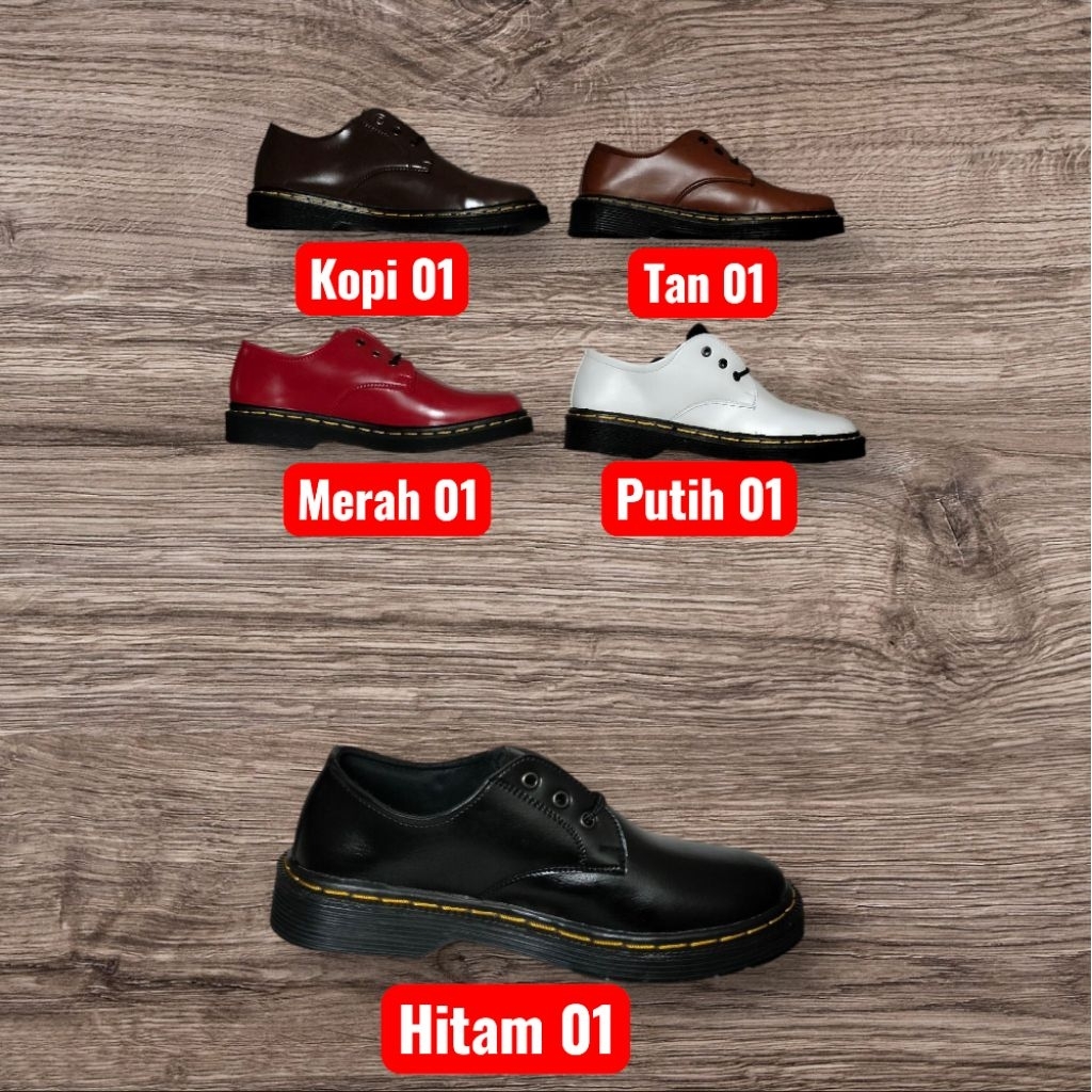 sepatu low boots 3 hole pria formal hitam kopi UK 36-45