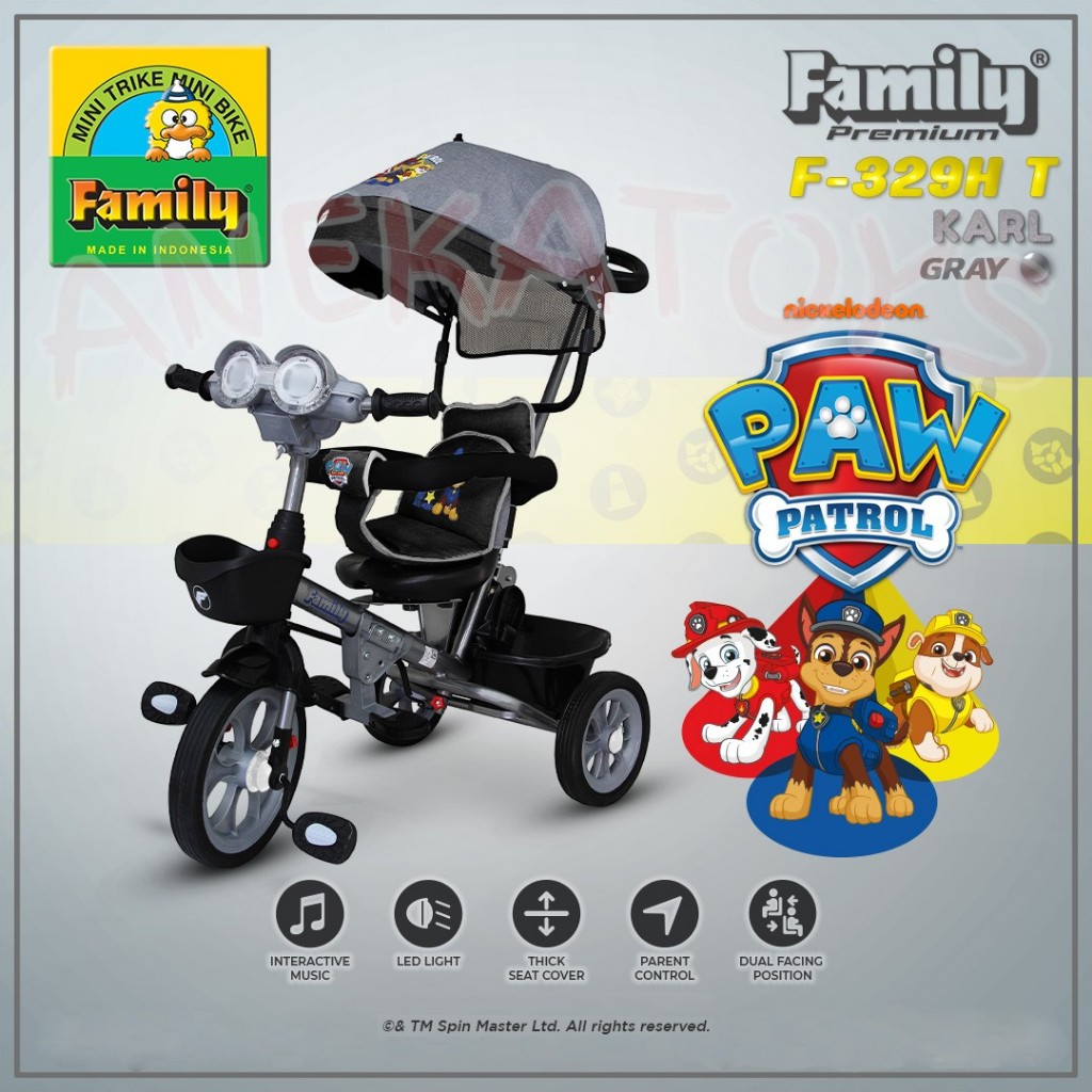 Sepeda Roda Tiga Anak Family F329 HT Musik Interaktif dengan Musik Lampu Capung Ban Karet