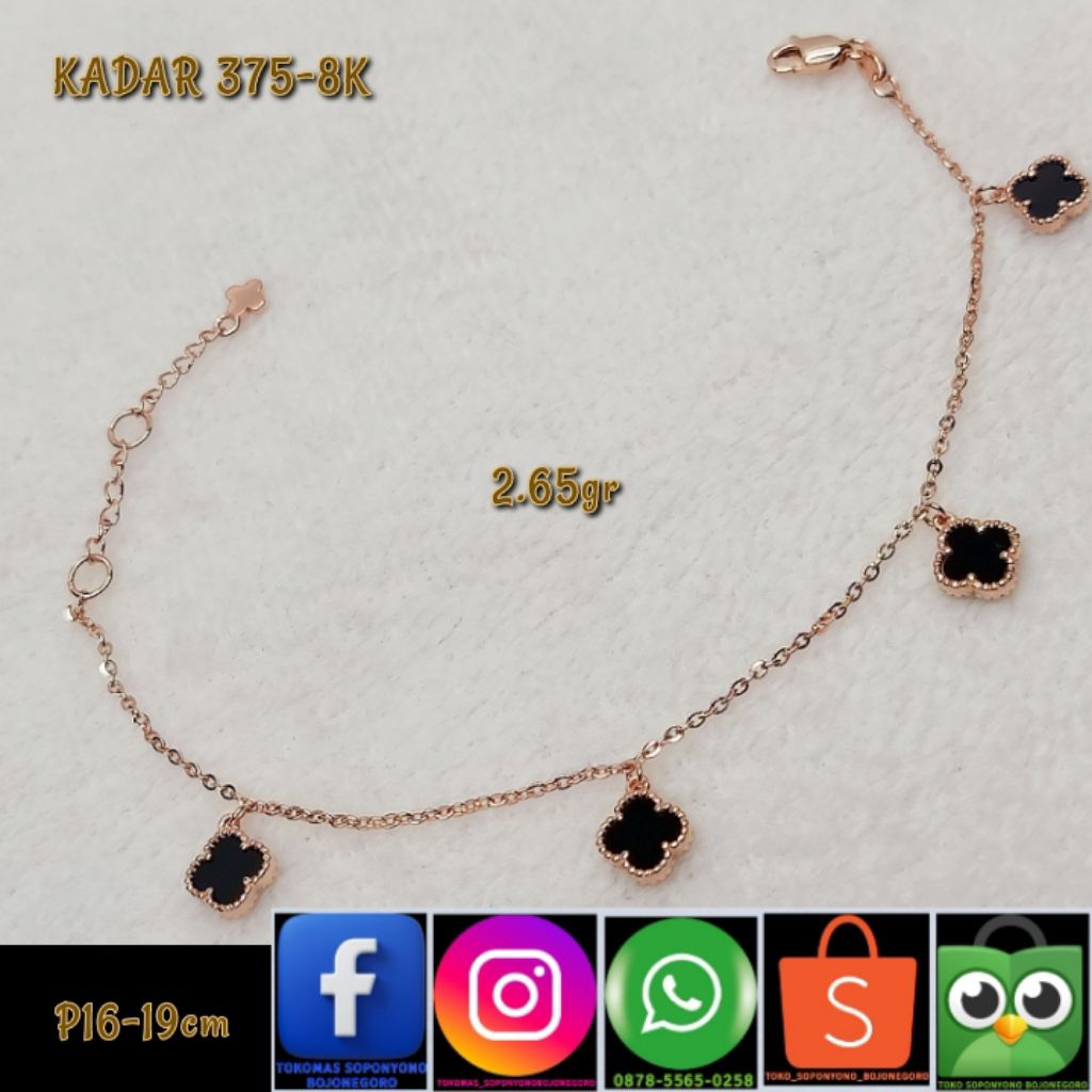 GELANG RANTAI BUNGA HITAM KADAR 375-8K