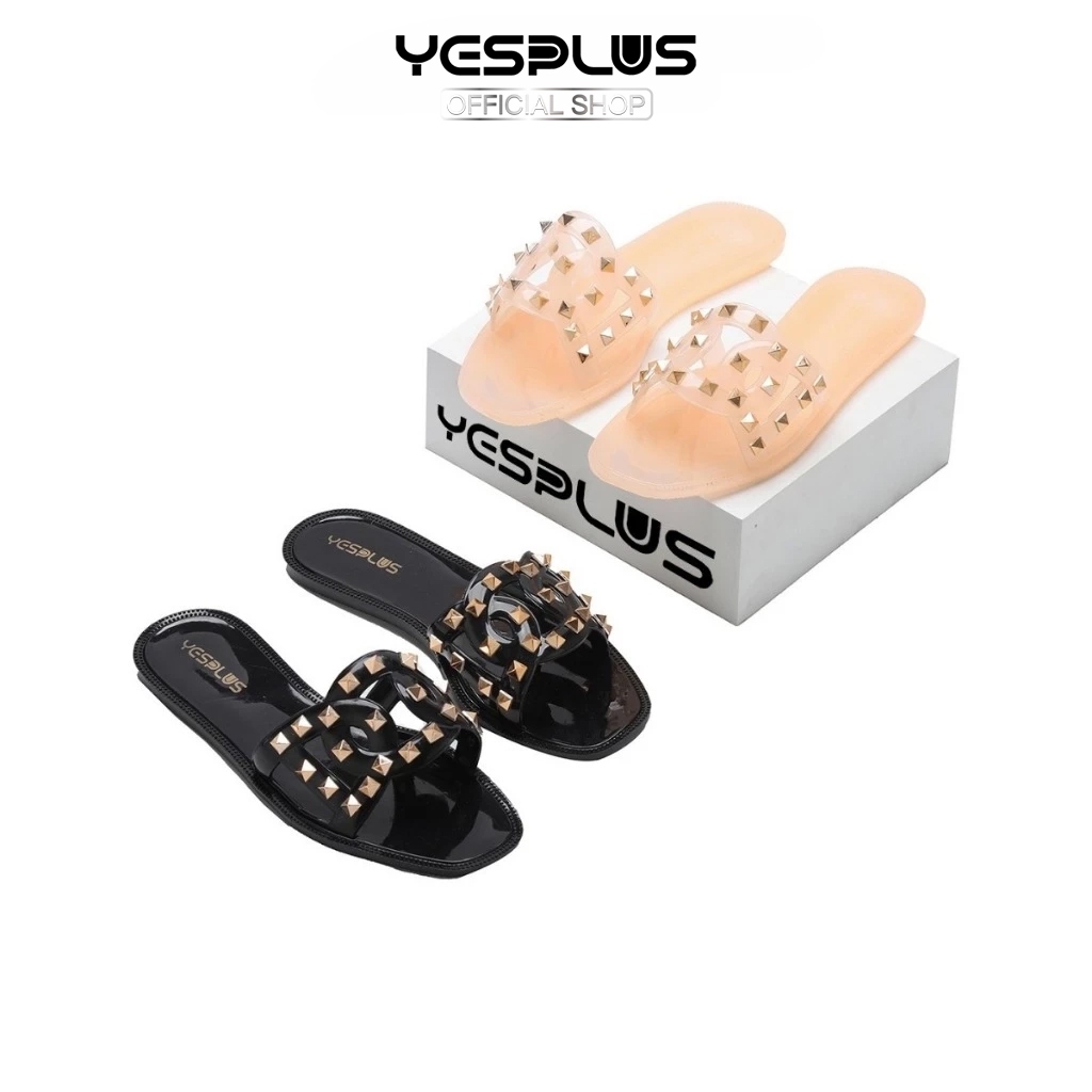 Yesplus Sandal Original 108 Sandal Slop Wanita Jelly Teplek Model Piramid Gold Terbaru Import Size 3
