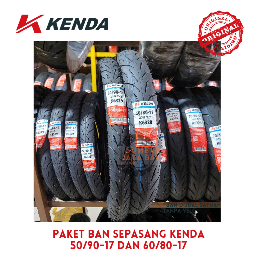 (bukan tubbles)Paket Ban Sepasang Kenda K6329 50/90-17 Dan 60/80-17 Ring 17 50/90 Dan 60/80 Tubetype
