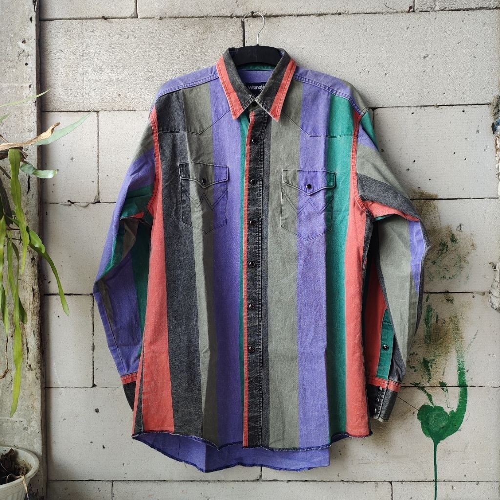 Wrangler Denim Shirt Kemeja Jeans Salur