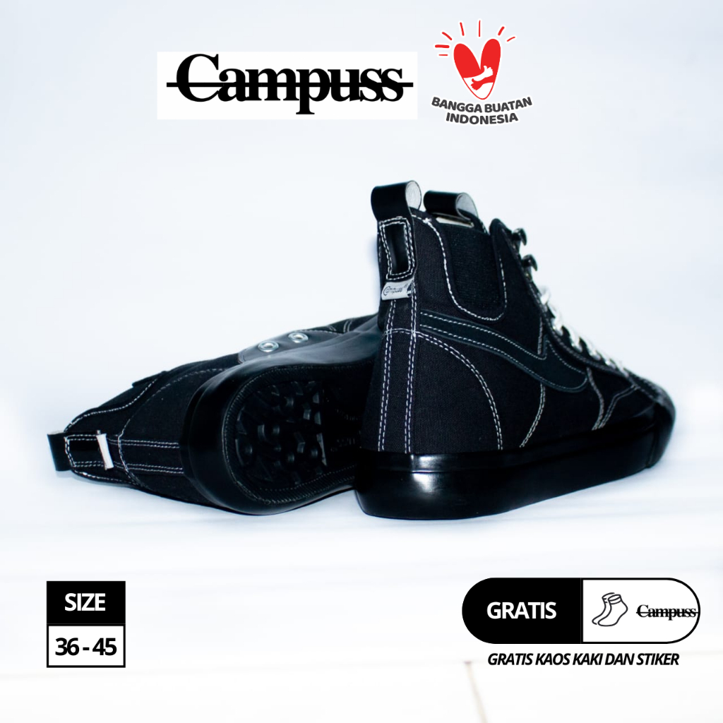 Campuss Elder fullblack Sepatu Sneakers Casual Unisex pria wanita sepatu elder fullblack high size 3