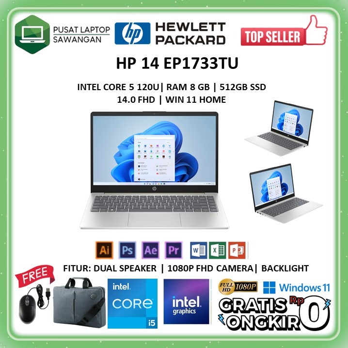 Laptop Terbaru HP 14 Intel Core 5 120U Ram 8GB 512GB SSD Windows 11 Original