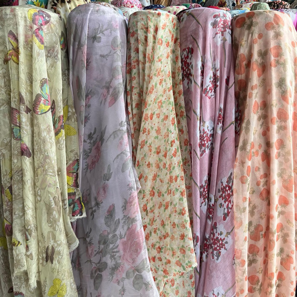 kain sifon salju motif bunga / bahan sifon sutra motif
