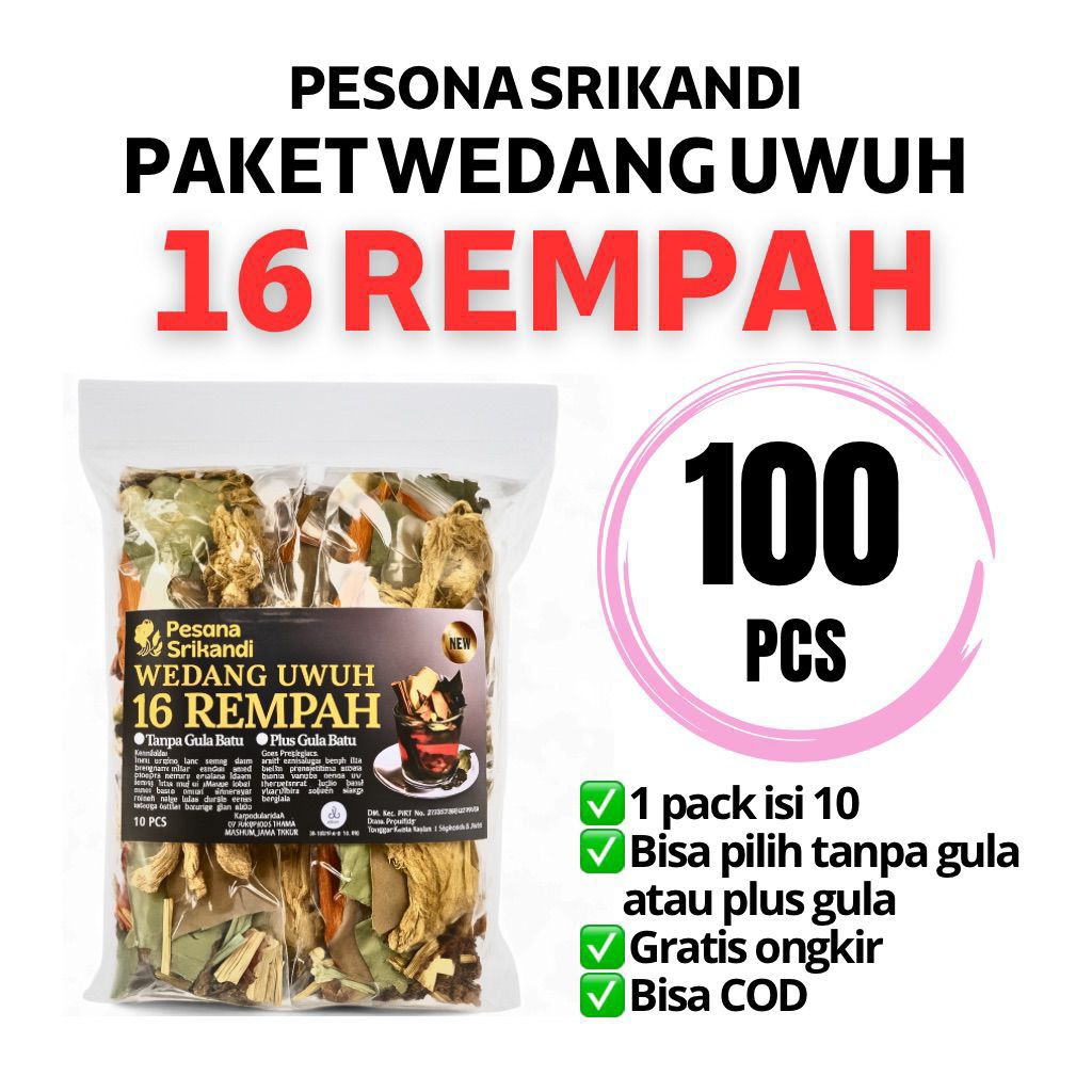 

PAKET 100 PCS (10 PACK) WEDANG UWUH 16 REMPAH PESONA SRIKANDI