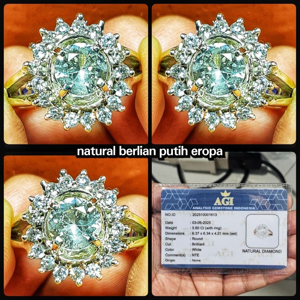 natural berlian putih cewek asli mess eropa + ring perak asli