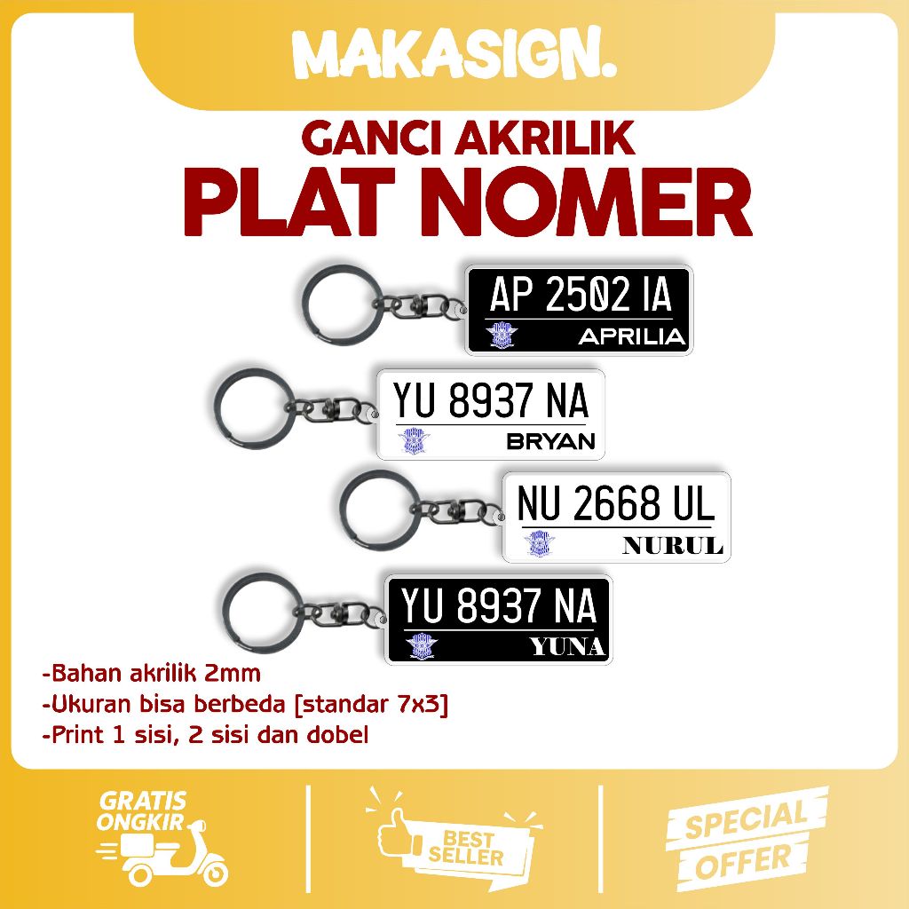 Makaprintshop Gantungan Kunci Plat gantungan kunci custom 2MM gantungan kunci motor gantungan kunci 