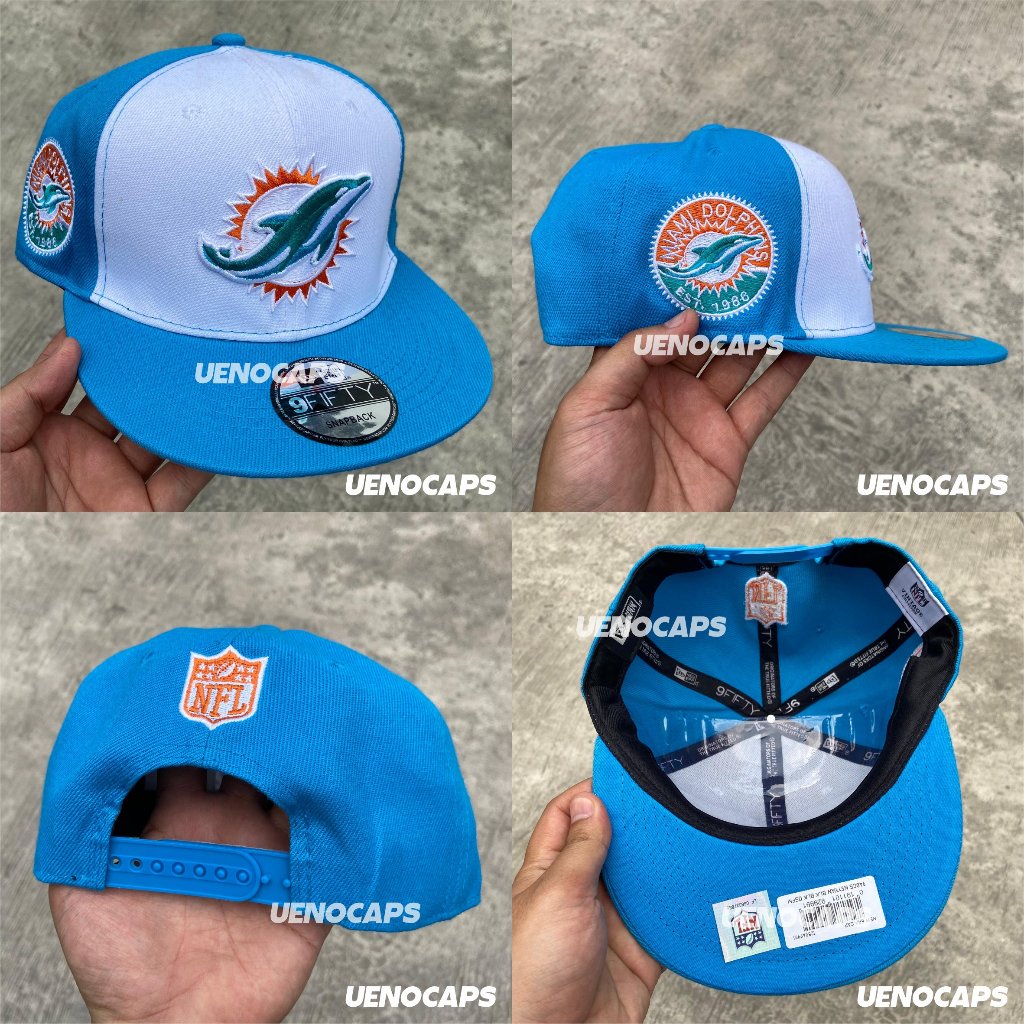 Topi Snapback Miami Dolphins White Blue NFL Unisex Katun Bordir