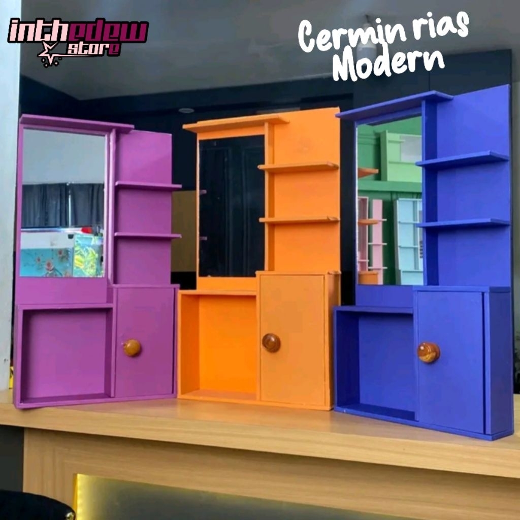 CERMIN RIAS MODERN, CERMIN RIAS AESTHETIC, RAK KOSMETIK DINDING, RAK KOSMETIK TEMPEL DINDING, RAK KO