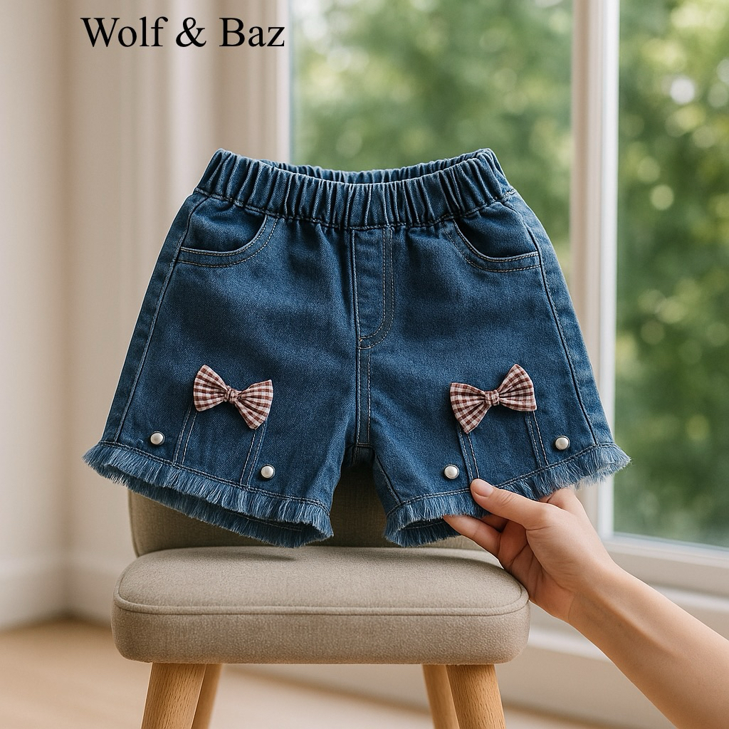 Wolf & Baz - Celana Jeans Pendek Anak Perempuan Softjeans Hotpants Usia 1-10 Tahun – Blue