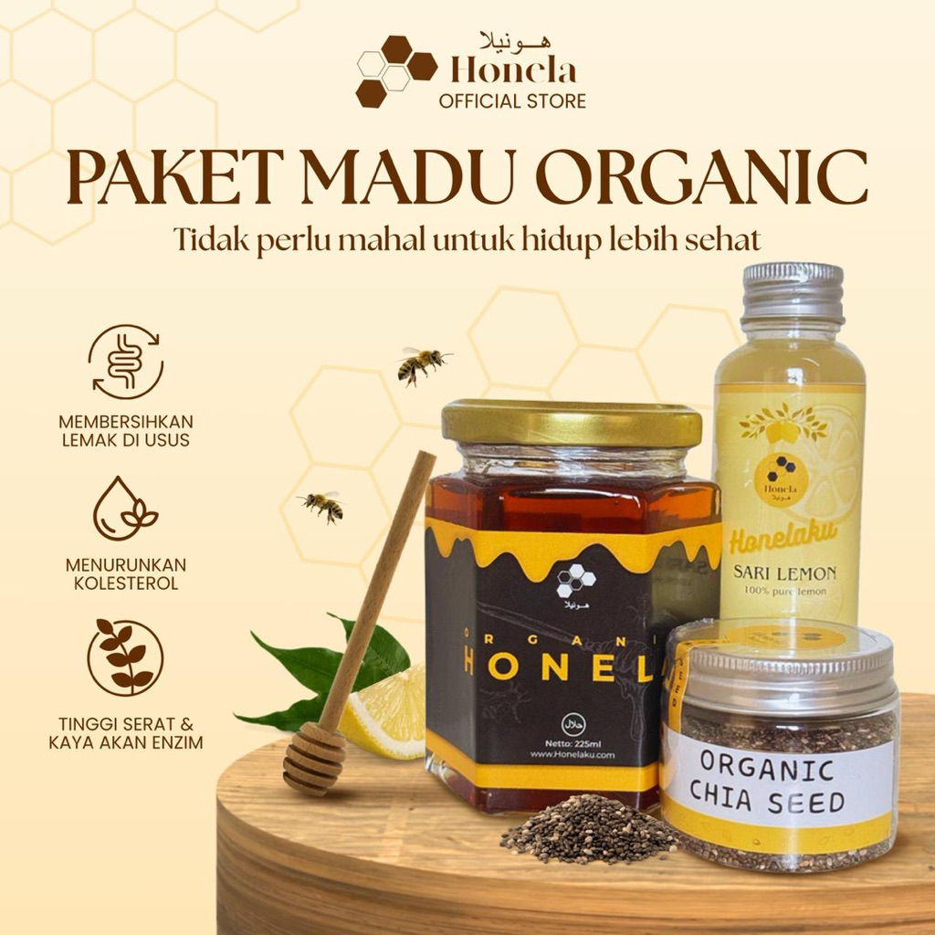

HONELAKU PAKET MADU ORGANIC 200ml CHIA SEED 50gr dan SARI LEMON 100ml