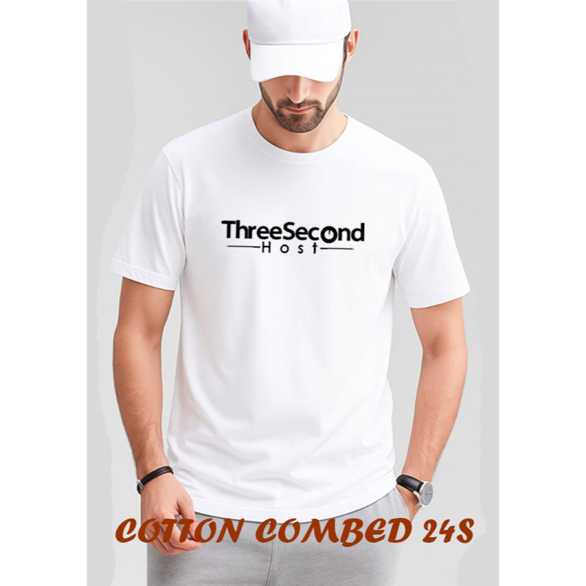 Kaos Distro Three Second T-shirt Atasan Pria Wanita Dewasa Lengan Pendek M L XL XXL