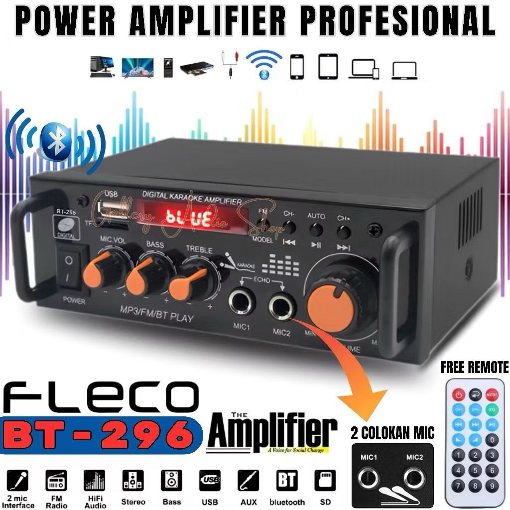 Amplifier Fleco BT-296 Bluetooth_Audio Amplifier  karaoke Home Theater _Amplifier Bluetooth FM