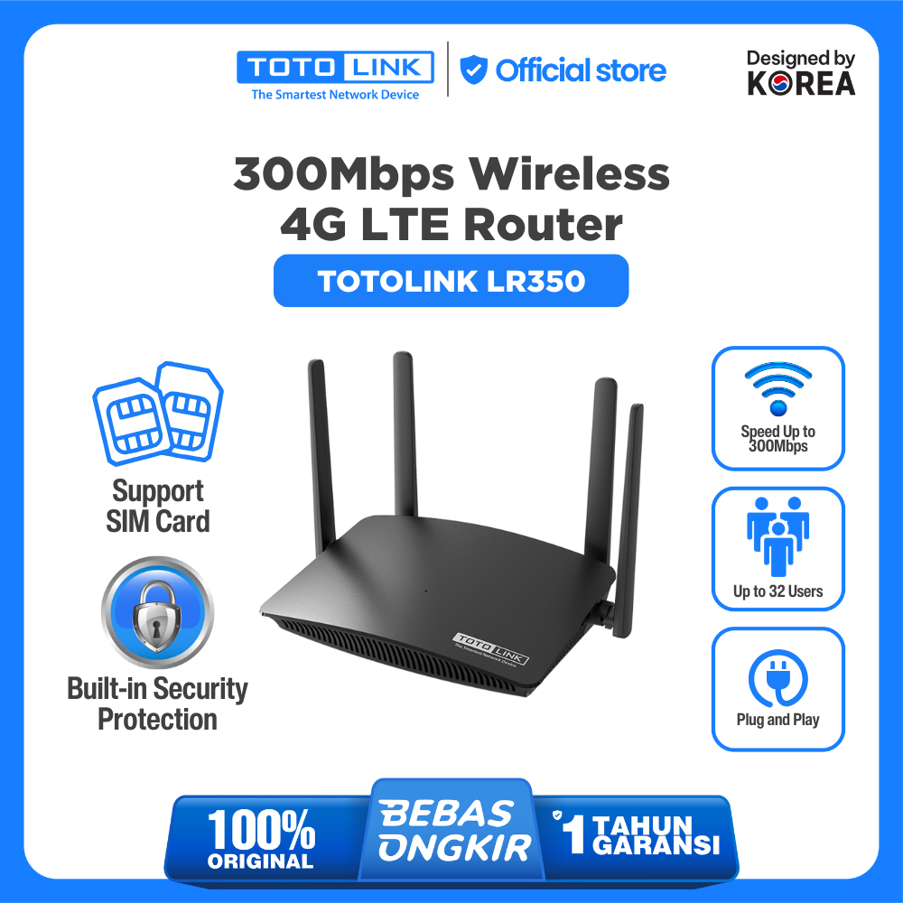 TOTOLINK LR350 – 4G LTE Wireless Router 300Mbps Modem Wifi Router Support Sim Card