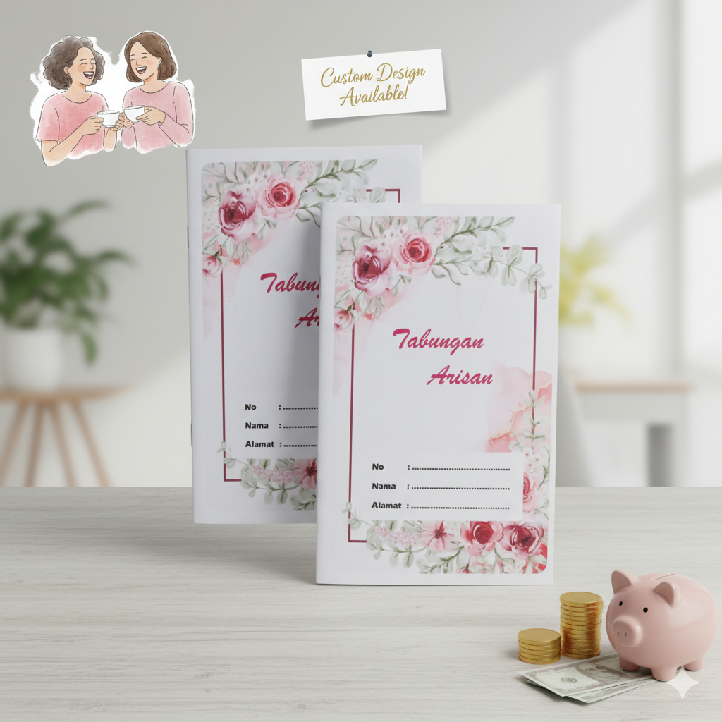 Buku Tabungan Arisan -- Custom Cover-  16 HALAMAN -  Buku Tabungan Arisan Harian/Mingguan/Bulanan