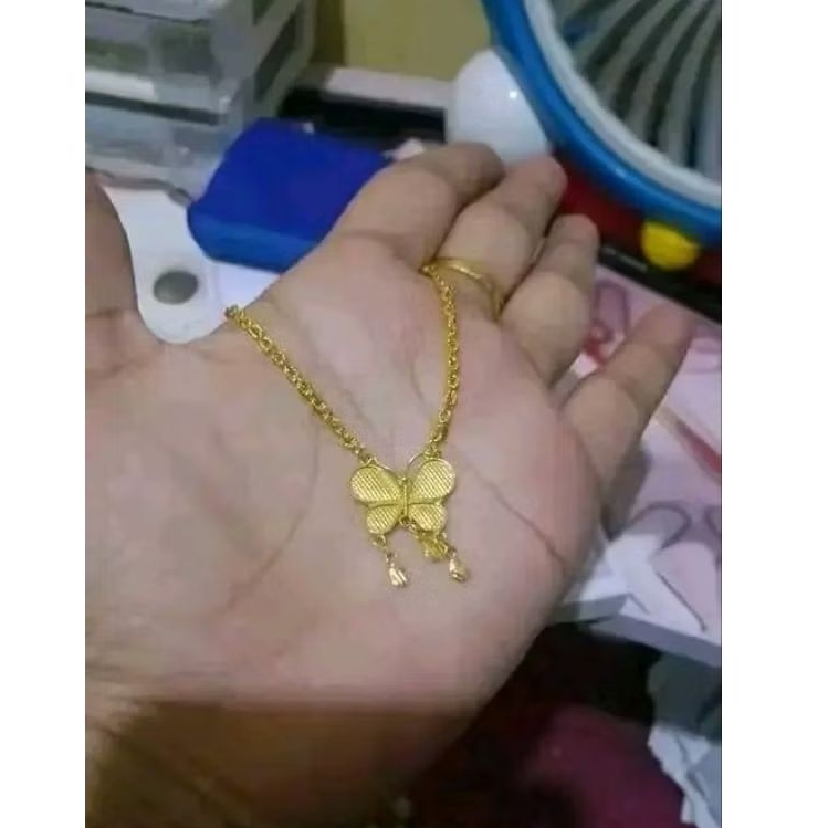 Kalung kupu rantai Medan 1suku lapis mas 24