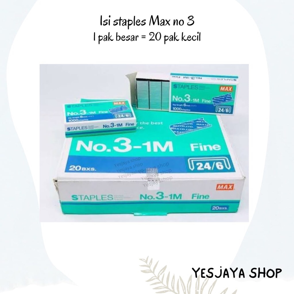 {1 PAK BESAR=20 PAK KECIL} Isi Staples MAX No 3 / ISI STAPLES MAX HD 50 24/6 NO 3-1M ORIGINAL /Isi S