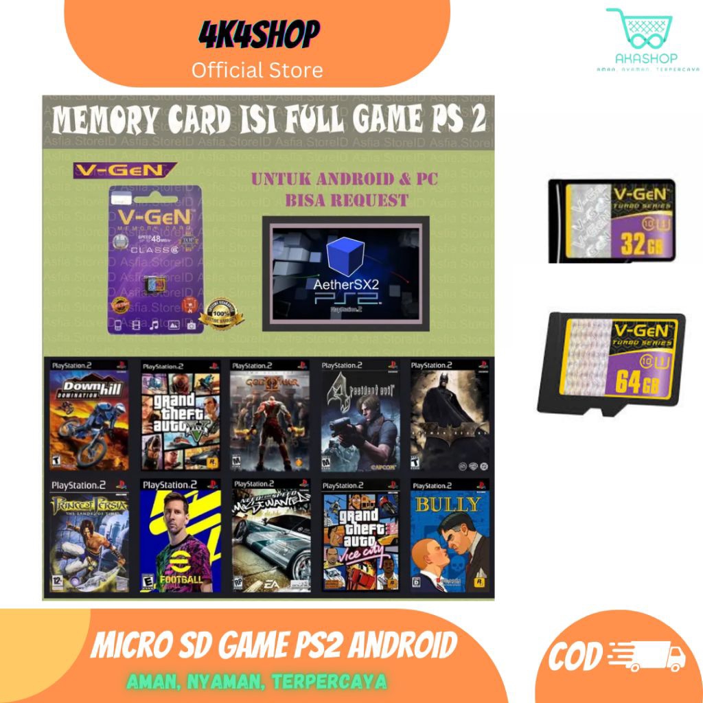 MEMORY MICRO SD FULL GAME PS2 FOR ANDROID ORI BERGARANSI (BONUS OTG)