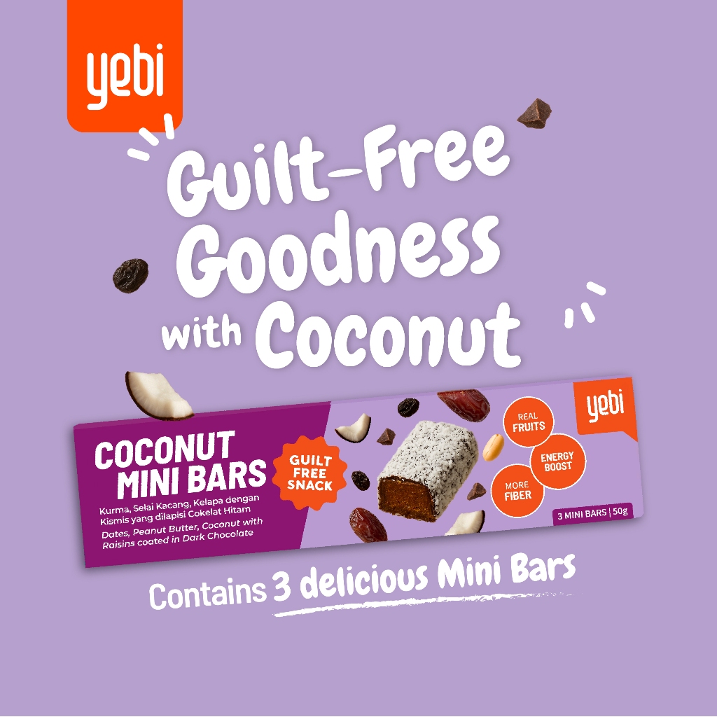 

Yebi Coconut Mini Bars - Cemilan Cokelat Kurma
