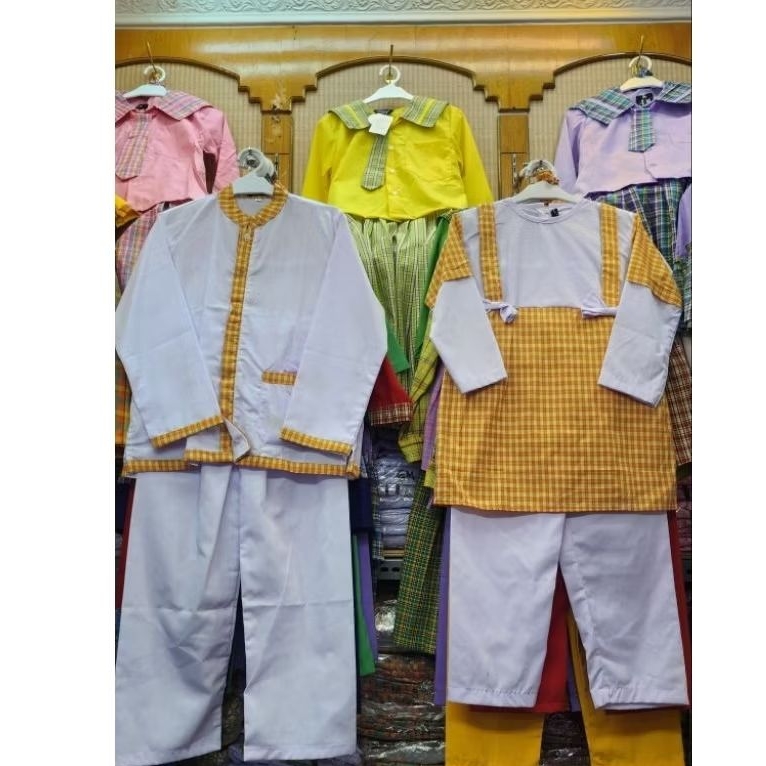 Seragam Anak TK/PAUD Stelan/Koko Putih List Kotak Orange Set Hijab N Peci