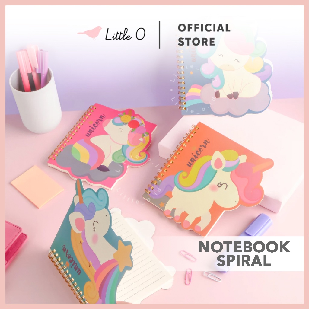 LITTLE O CAT Unicorn Medium Notebook Notebook Kecil Notebook Buku Catatan Memopad Spiral Notes