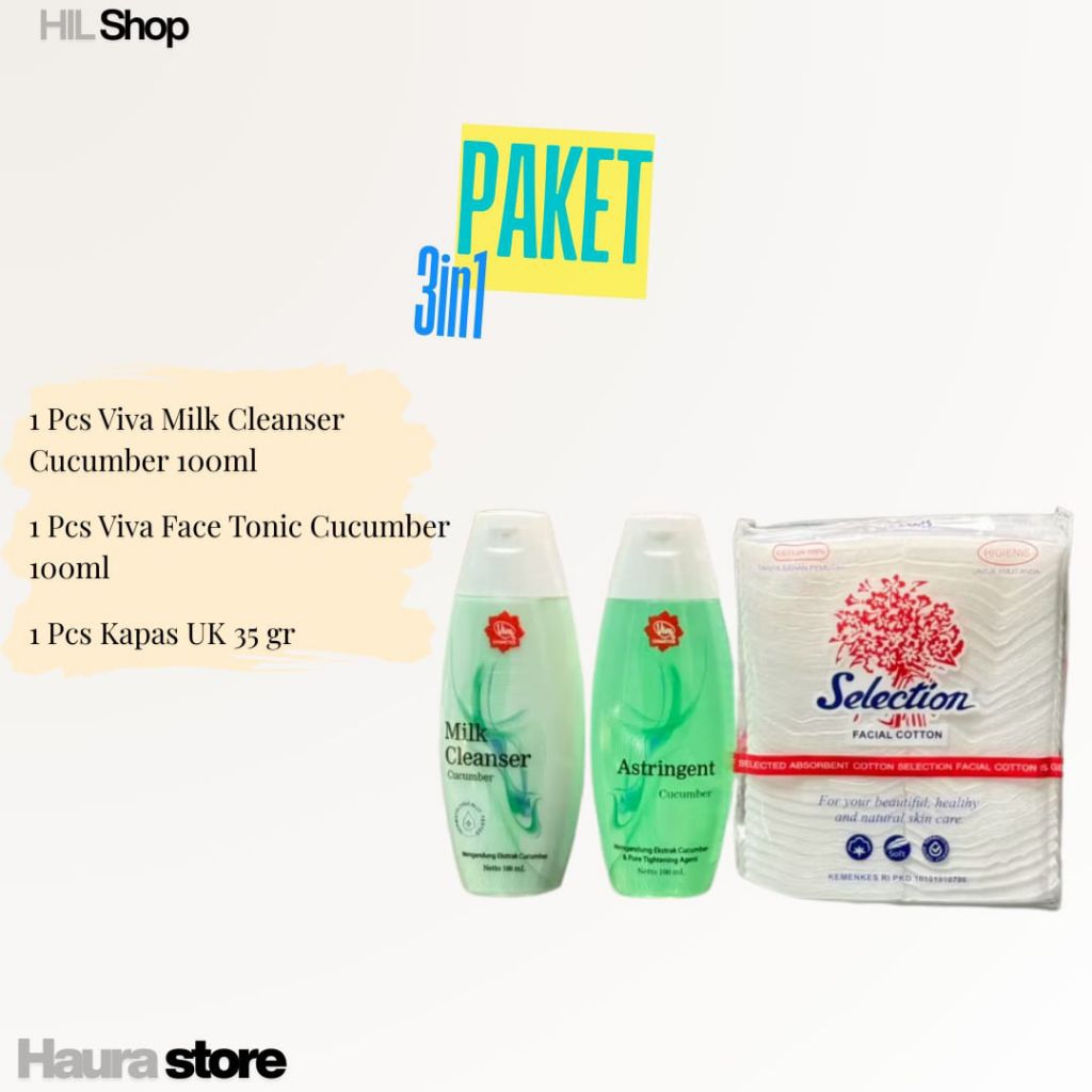 Paket Pembersih Wajah Viva 3in1 ( Milk cleanser + Face tonic + Kapas selection )