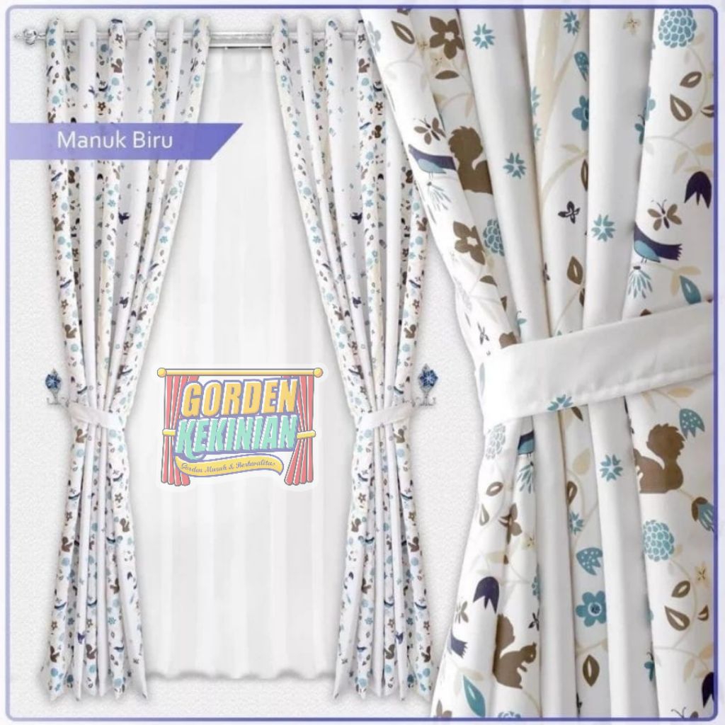 Gorden Motif Burung Biru Ring 12 Gorden Burung Biru Gorden Dasar Putih Gorden Smokring Gorden Motif 