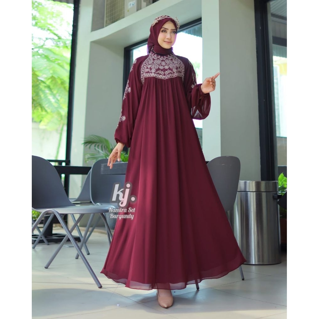 Nura Collection Official - Namira Set KJ - Baju Gamis Wanita Model Terbaru Bahan Ceruty - Gamis Set 
