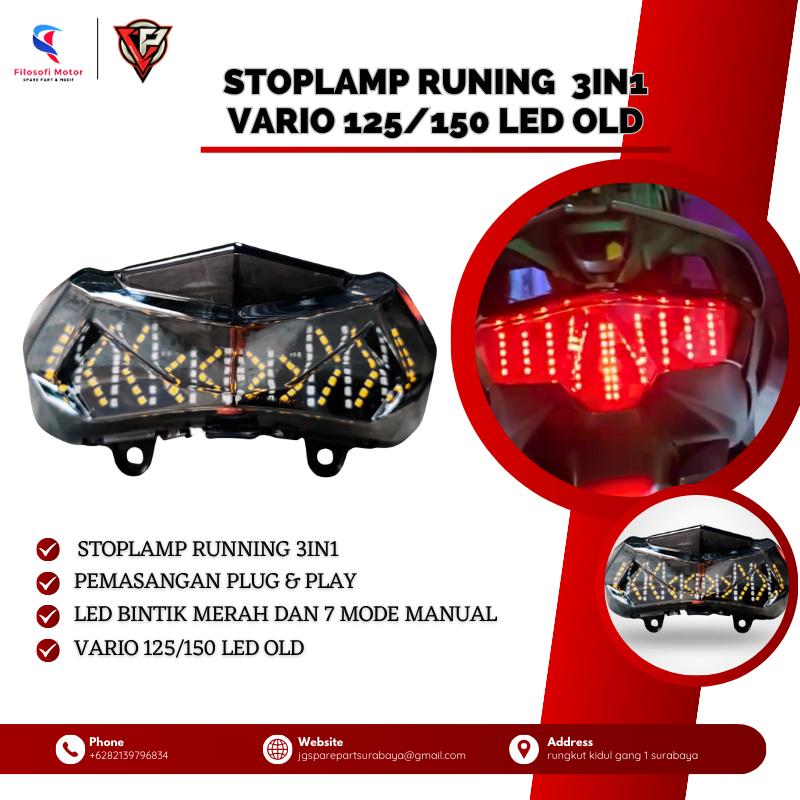 STOPLAMP RUNNING 3IN1 VARIO LED NEW 125 150 7 MODE STOPLAMP VARIO NEW LED LAMPU BELAKANG VARIO STOPL